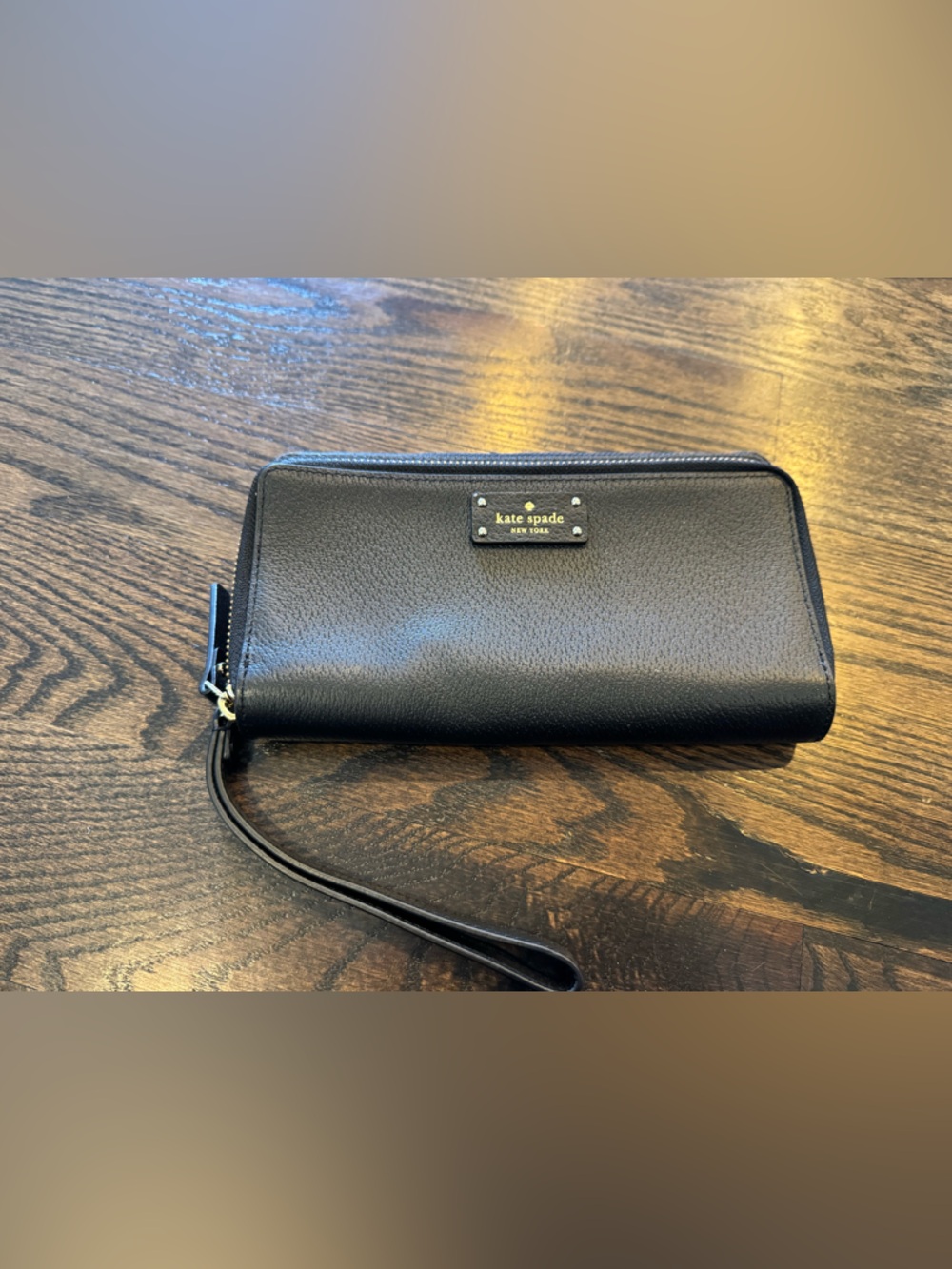 kate spade Black Leather Wristlet Wallet with Gold Accent